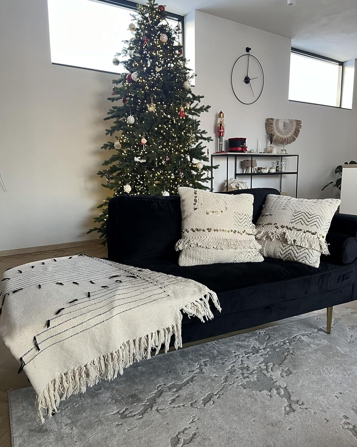 Black Velvet Chaise Lounge Sofa | Gold Legs, Cushions, Glam Modern Design