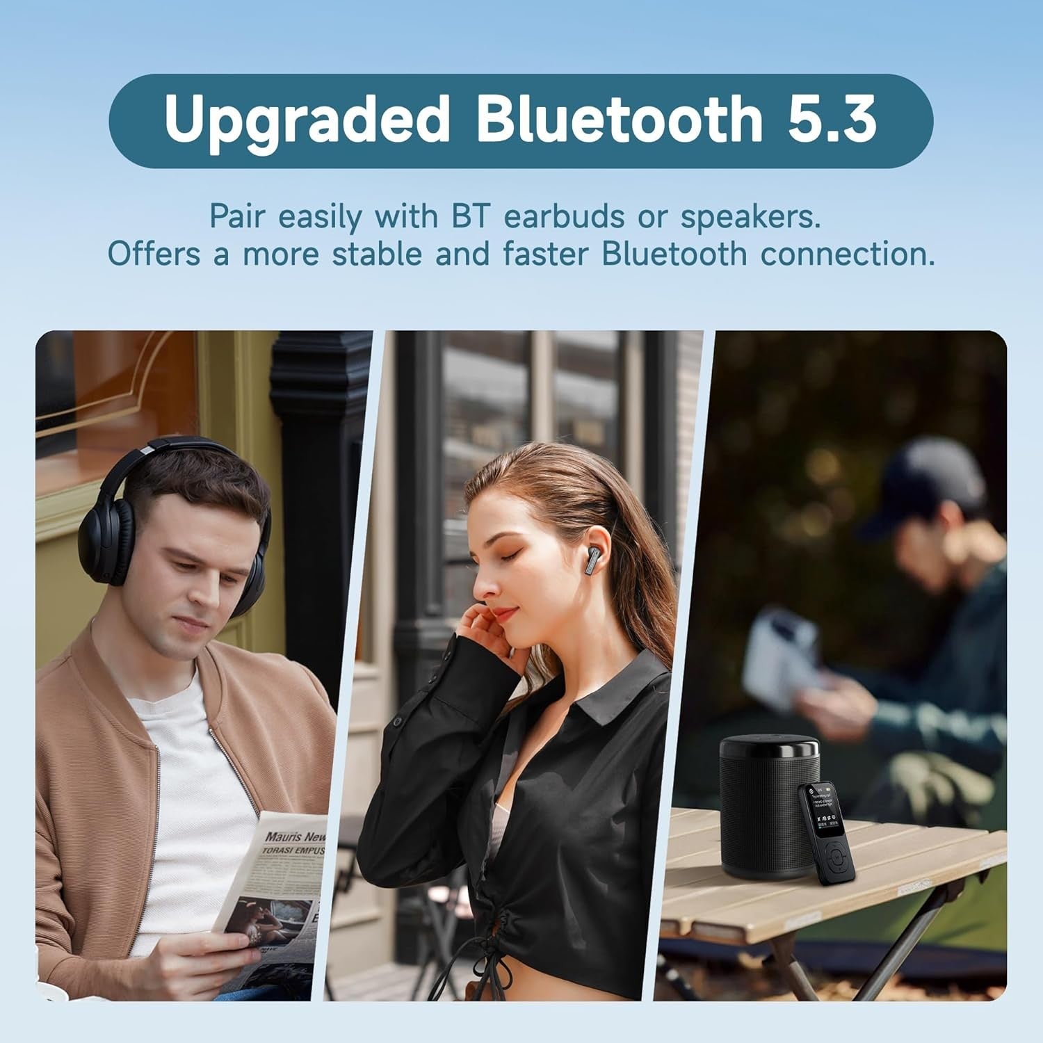 Retro MP3 Player Bluetooth 5.3 64GB 30H Battery Black