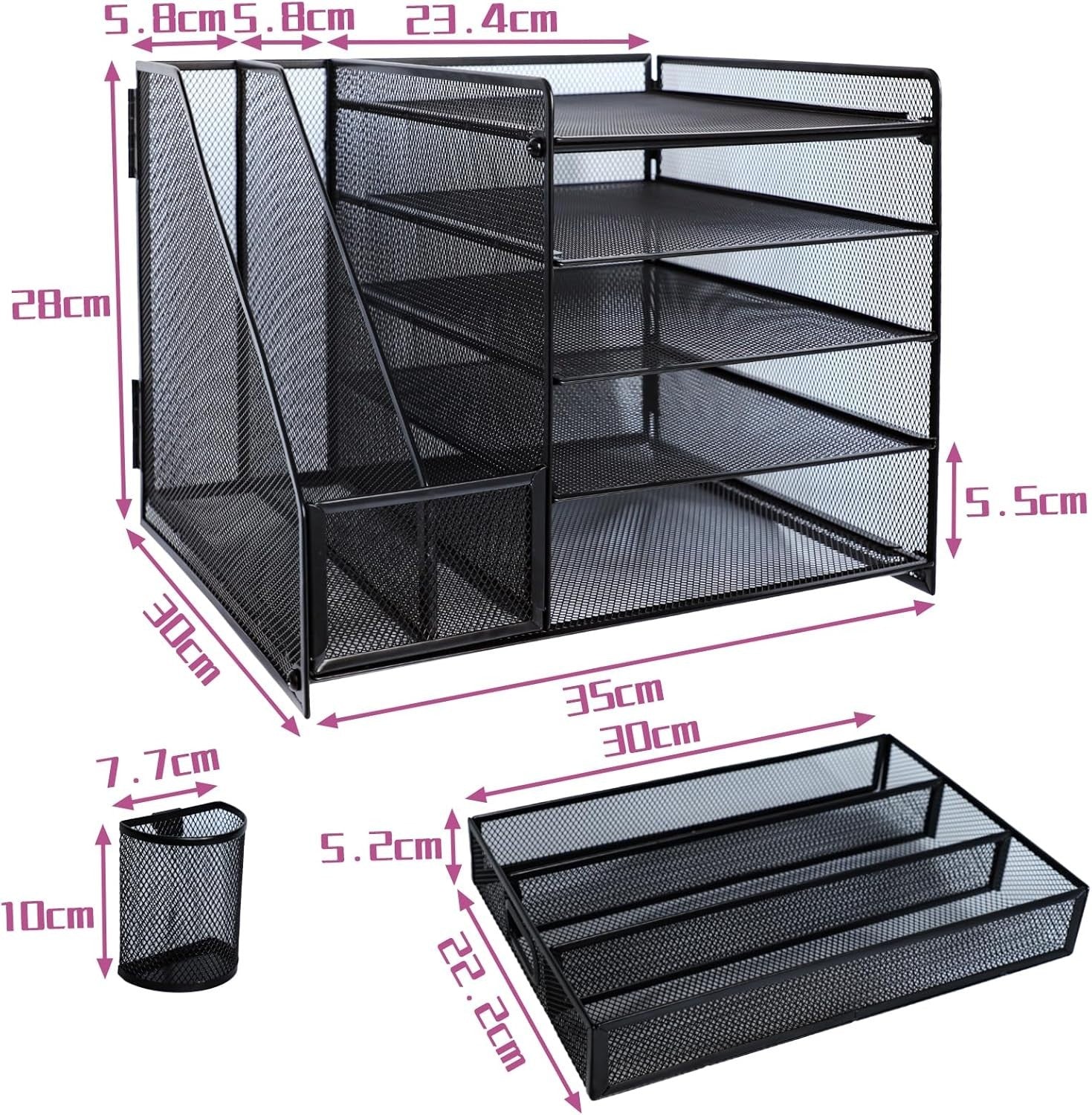 5 Tier Desk Organizer File Holder Drawer Mesh Paper Tray Office Black