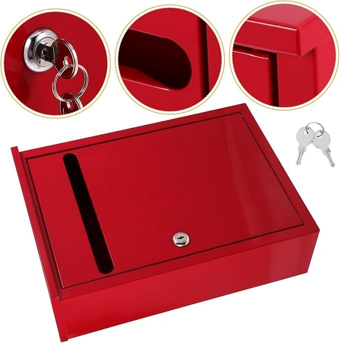 Lockable Red Suggestion Box Iron Metal Wall Mount Mailbox Outdoor Feedback Safe