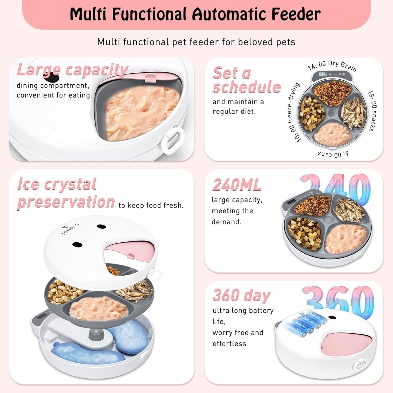 Automatic Pet Feeder Timer 4 Meal Wet Dry Food Dispenser Ice Packs