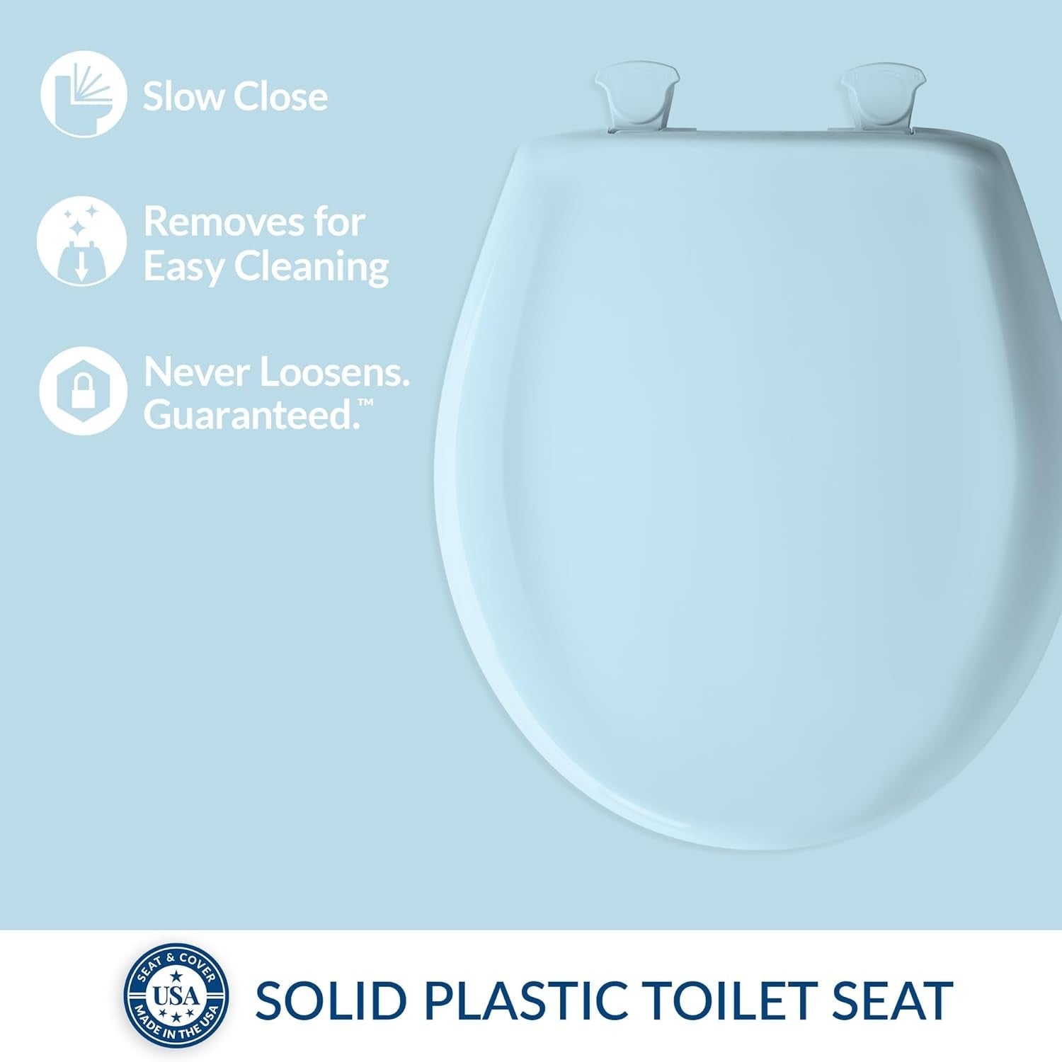 Round Toilet Seat Dresden Blue Soft Close Resilient Plastic Easy Remove
