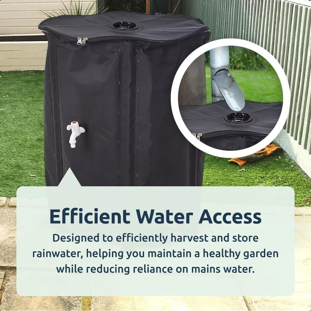 500L Collapsible Garden Water Butt with Tap, Lid & Hose Connector – Black