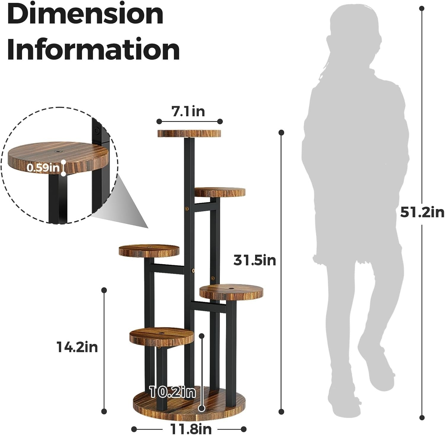 5-Tier Metal Wood Plant Stand, Corner Shelf for Indoor Outdoor Garden Decor