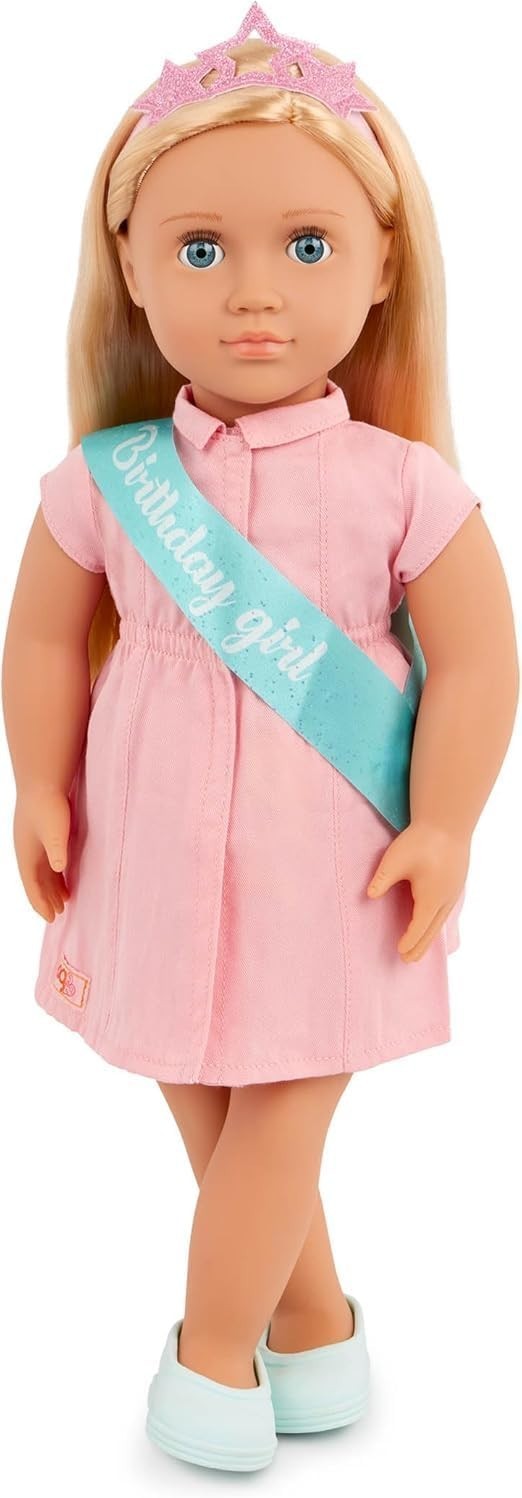 18in Birthday Doll Blue Eyes Blonde Hair Party Dress Balloons Gift