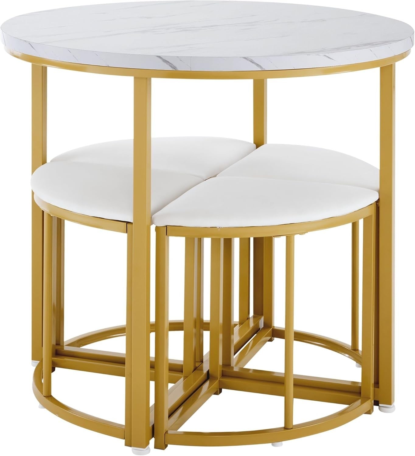 Luxury Gold Dining Table Set 4 Velvet Chairs Round White Modern Compact