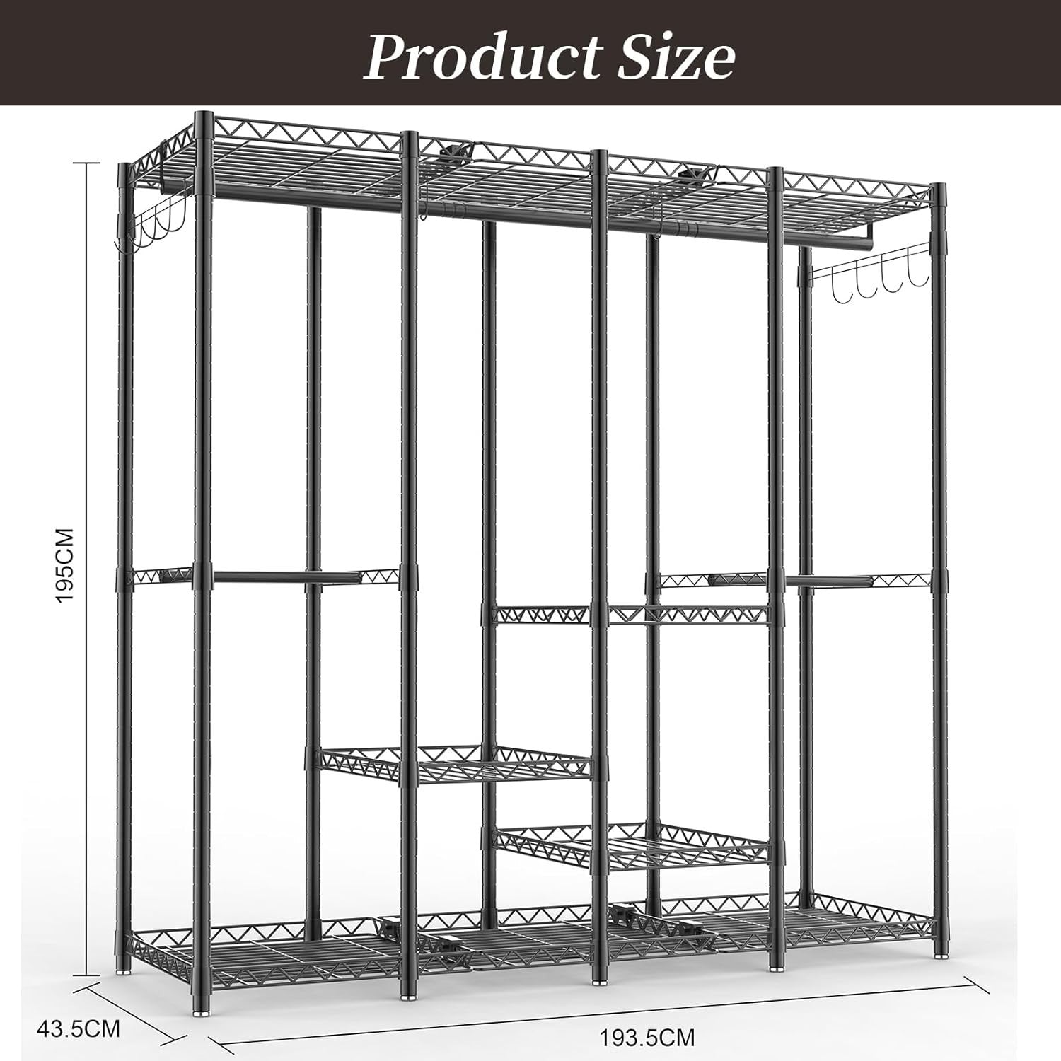 Heavy Duty 4-Layer Clothes Rail with Shelves & Pants Rack – Black