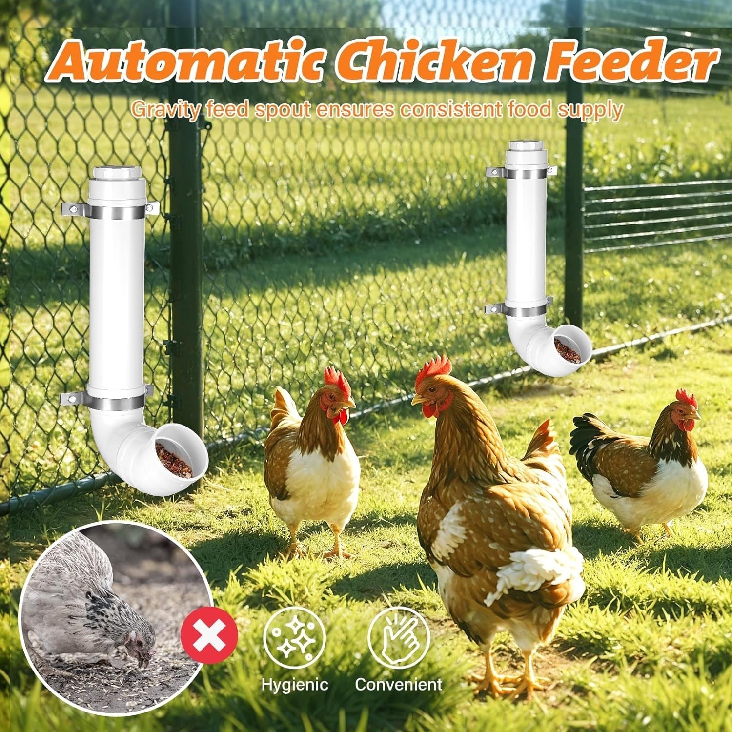 Automatic PVC Chicken Feeder No Waste Wall Mount Rat Proof