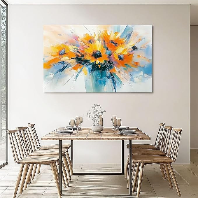 Canvas Wall Art Sunflower Print Orange Blue 46x31cm Modern Decor
