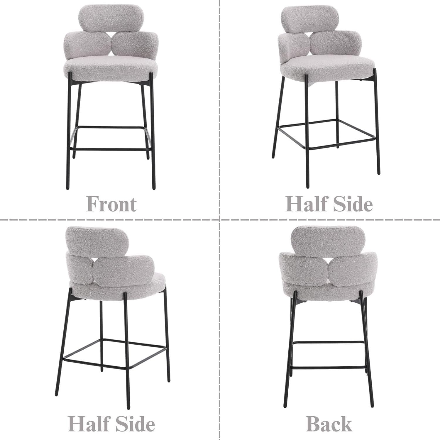 Modern Bar Stools 2pcs Grey Faux Fur Counter Kitchen Chairs