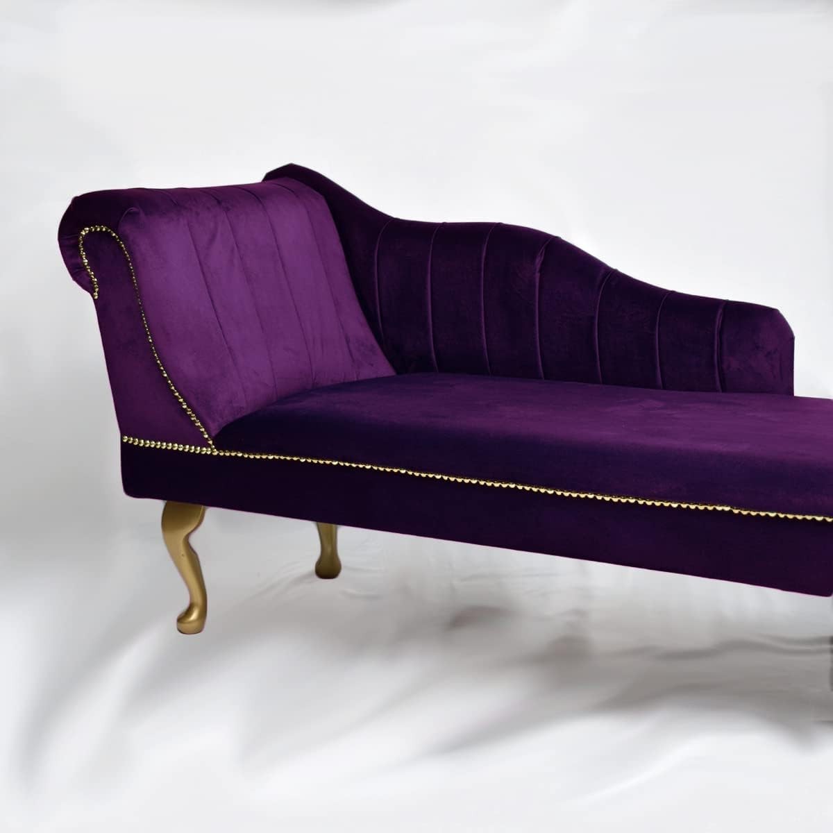 Luxury Tufted Velvet Chaise Lounge Sofa Left Hand Accent Chair Amethyst