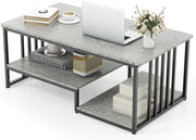 Modern Faux Marble Coffee Table 2-Tier Storage Shelf Rectangular Living Room