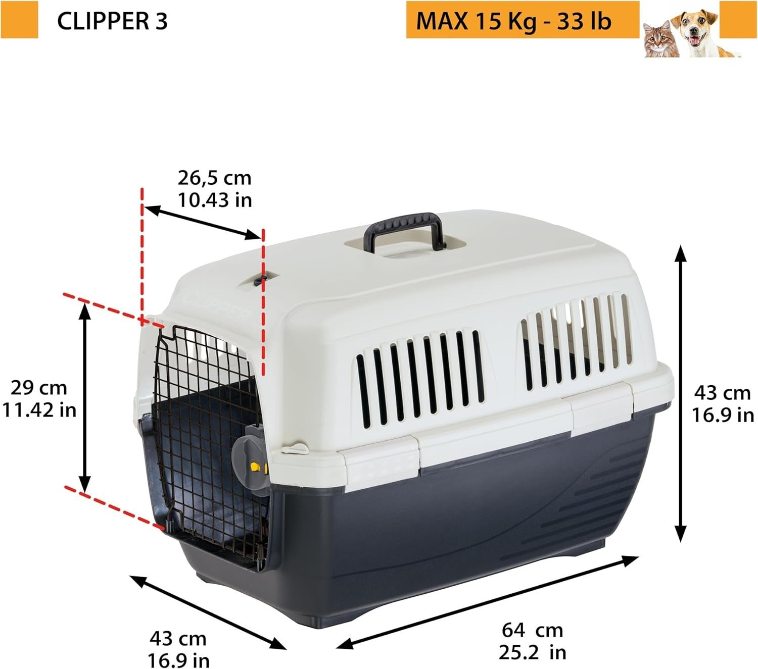 XL Foldable Cat Carrier 63x51x48cm Travel Crate 35lb Pet Box with Ventilation
