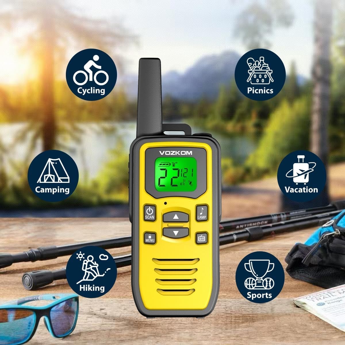 Long Range Walkie Talkies 36 Channel VOX Rechargeable FM Radio 2 Pack