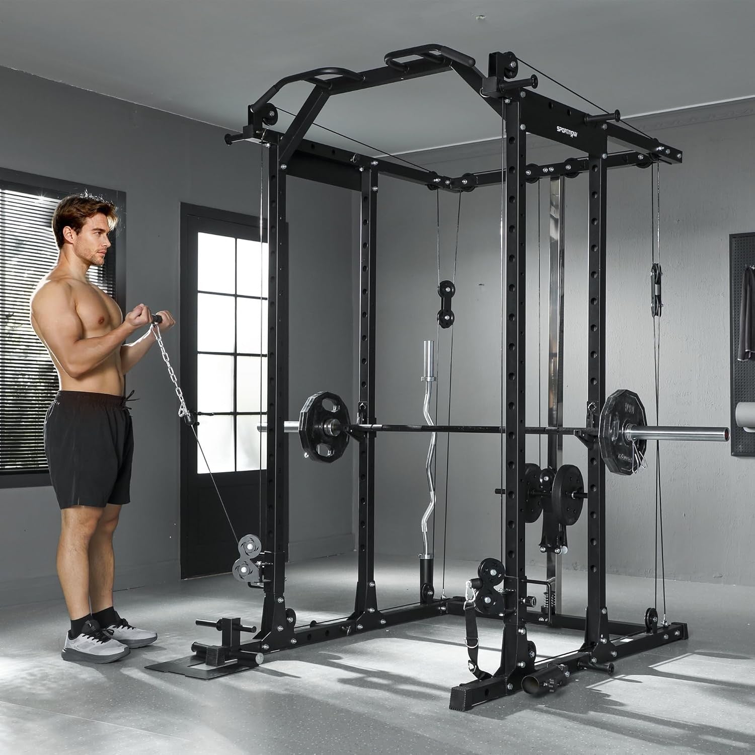 Cable Crossover Machine Power Cage Squat Rack Home Gym System