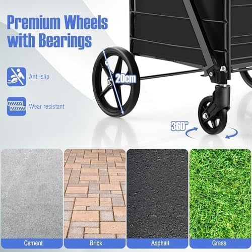 126L Foldable Shopping Trolley Cart – Heavy-Duty Metal, Waterproof, Black