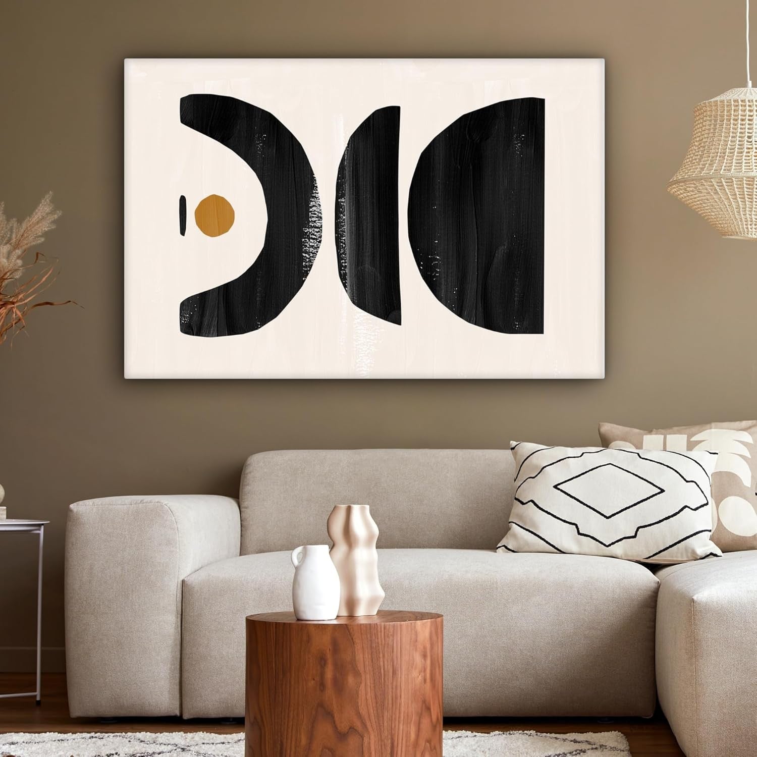 Large Abstract Canvas Wall Art 120x80cm Black Beige Modern Room Decor