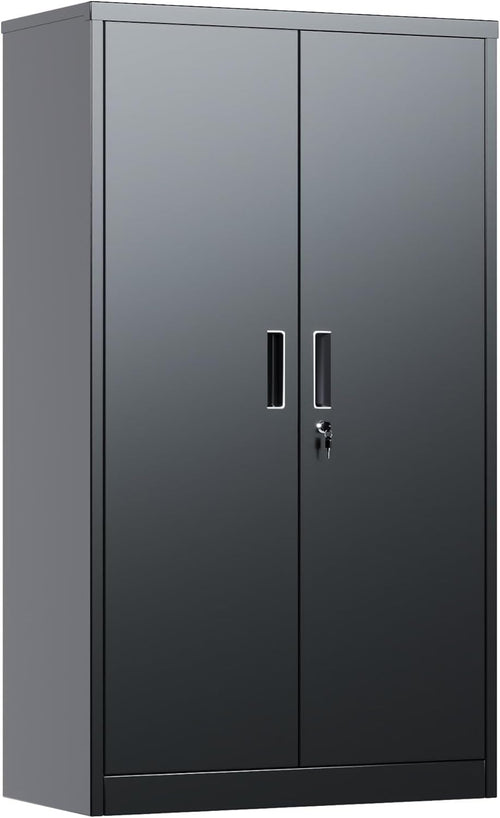 Lockable Metal Storage Cabinet 2 Doors 4 Adjustable Shelves 140x80x40cm
