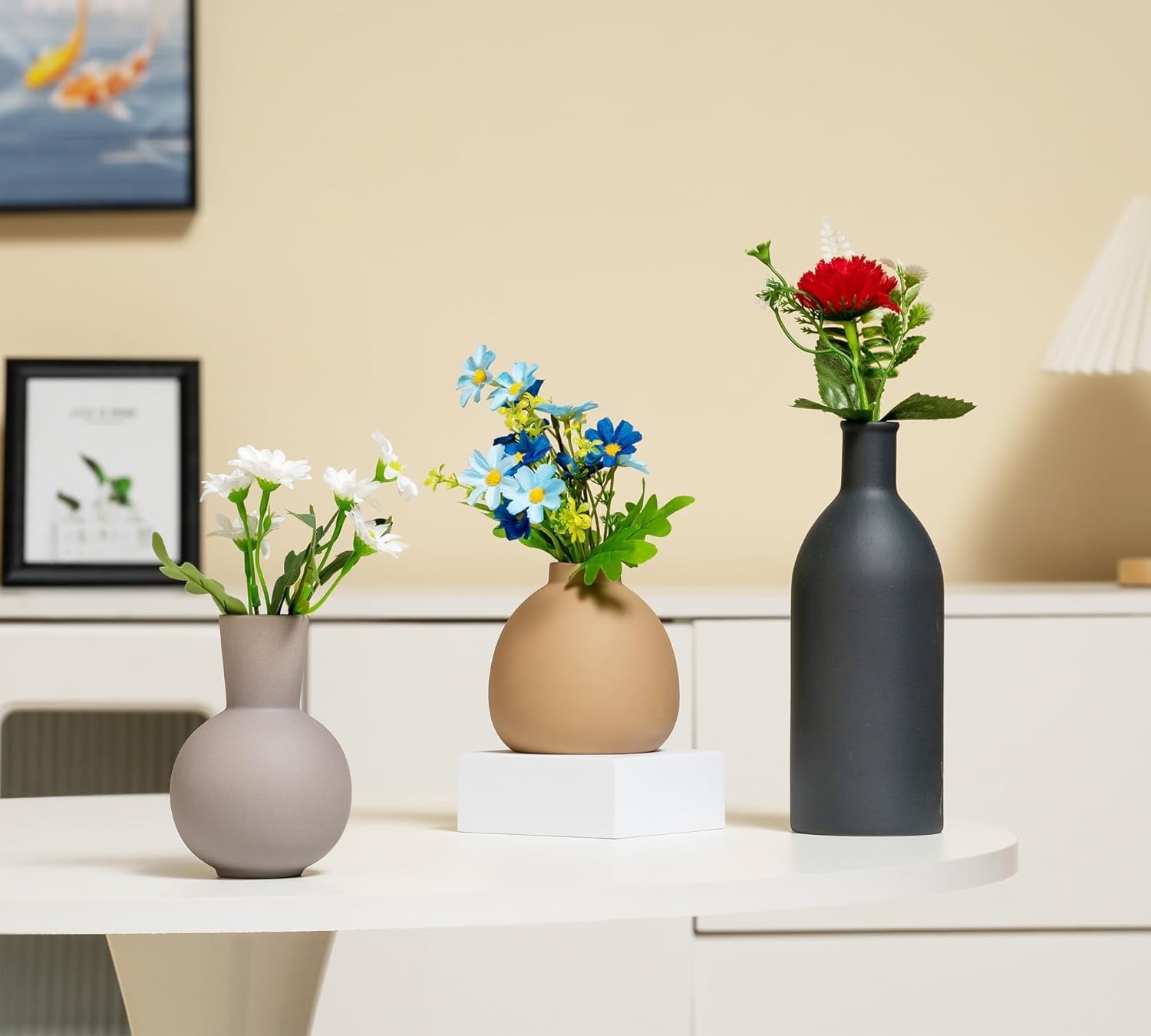 Ceramic Vase Set 3 Modern Boho Decor Pampas Grass Table Shelf Display