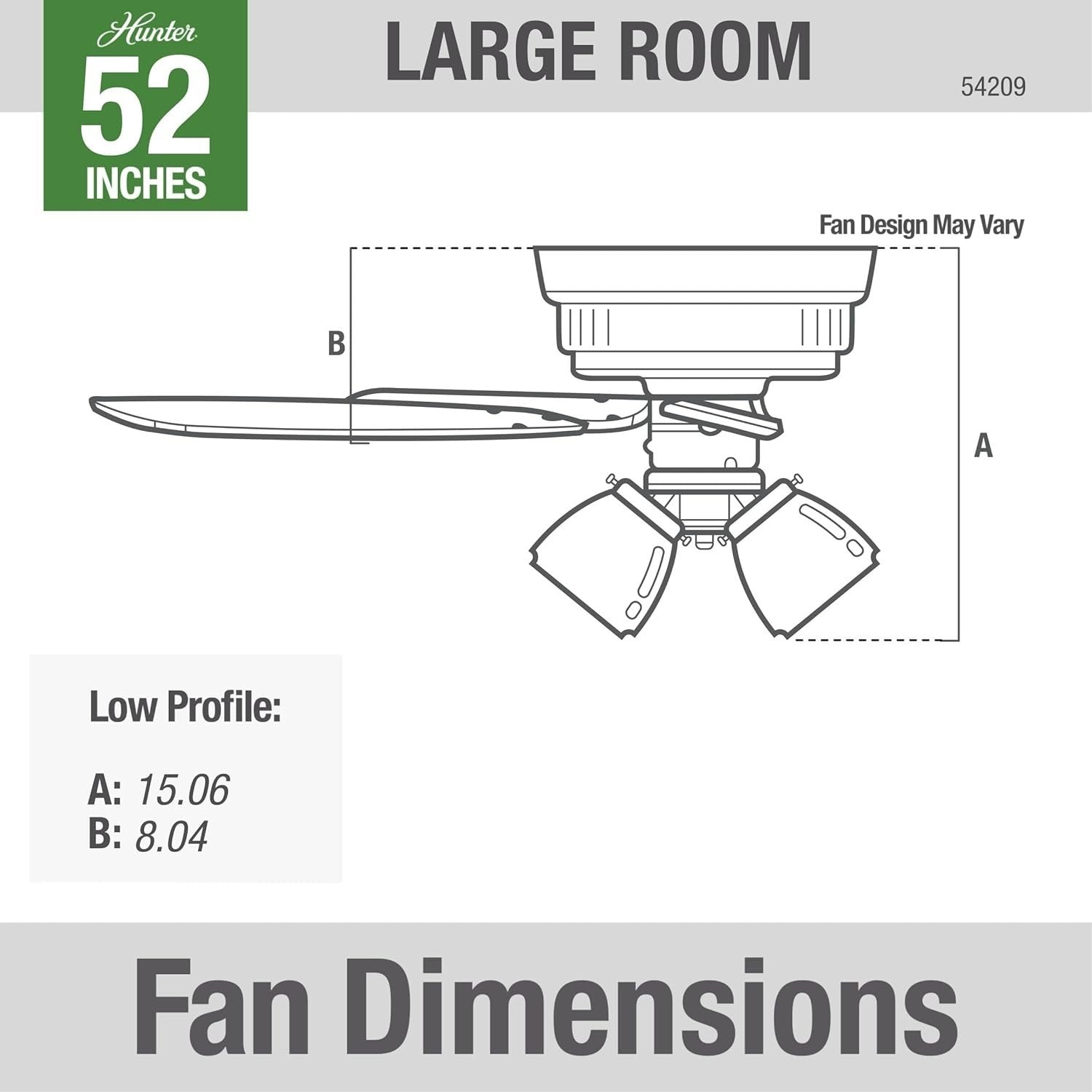 Hunter Crestfield 52" Ceiling Fan, LED Light Kit, 5 Blades, Nickel