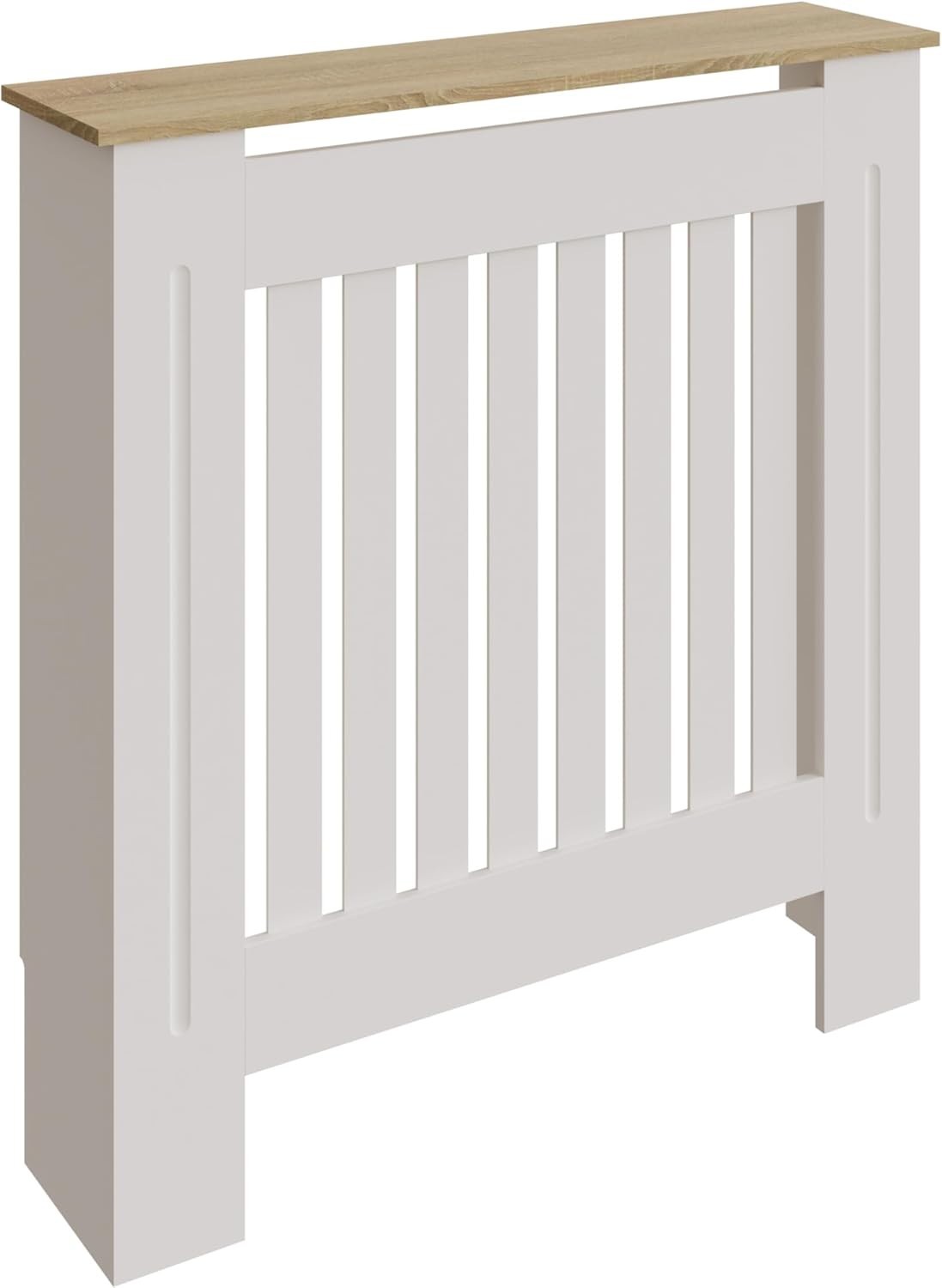 Small White Radiator Cover 78cm Slatted Wood Design Cabinet with Display Shelf