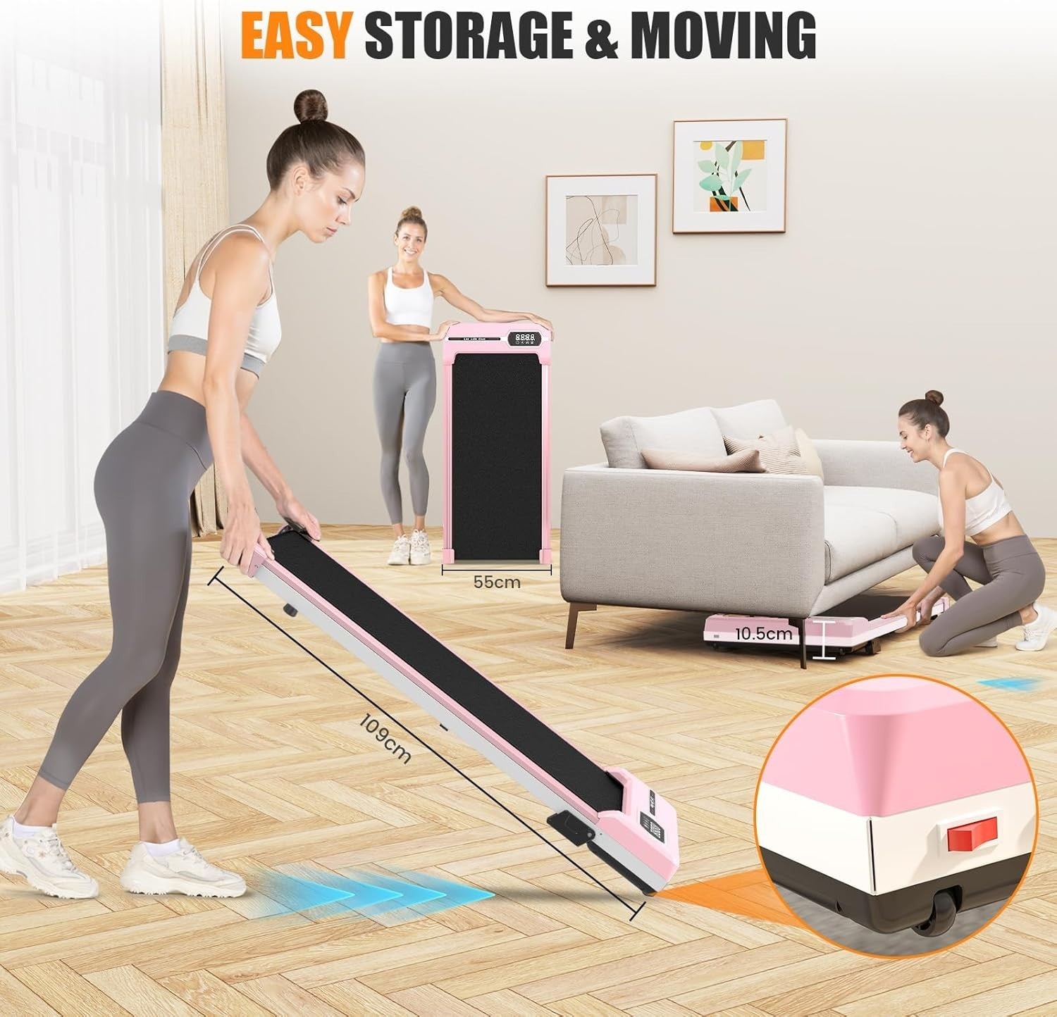 Under Desk Walking Pad Treadmill 8 km/h Incline Compact Portable