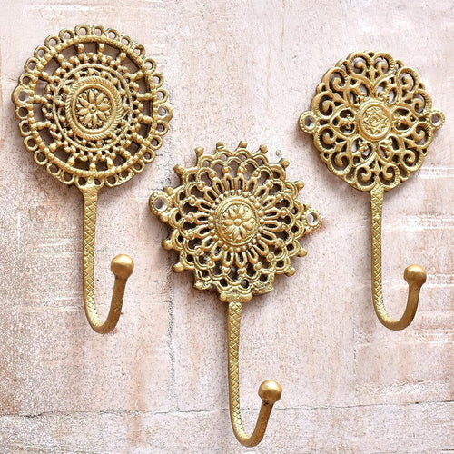 3pcs Boho Gold Brass Wall Hooks Vintage Coat Rack