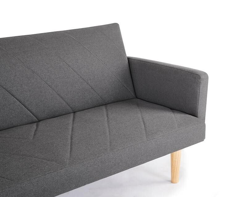 3 Seater Dark Grey Fabric Sofa Bed Chevron Clic Clac w/ Wood Legs
