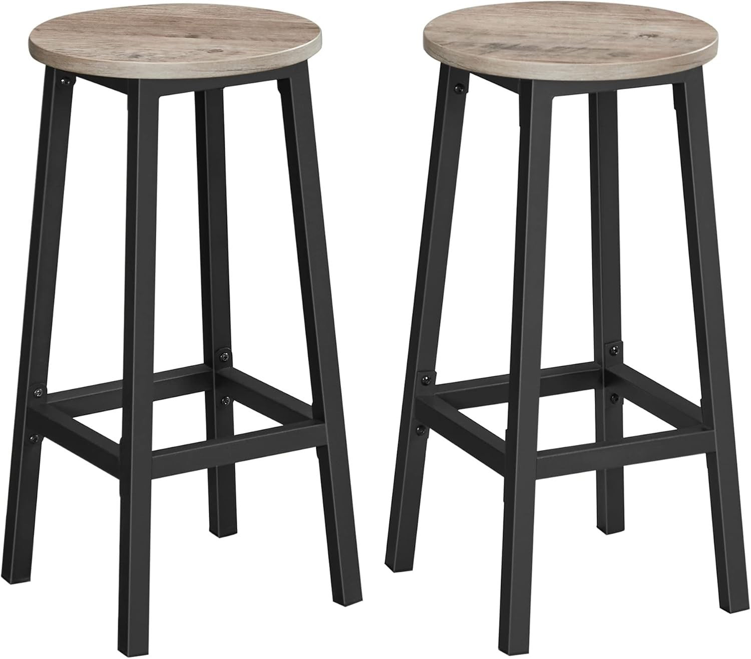Industrial Bar Stools Set of 2 Greige Round Seat 65cm High Sturdy