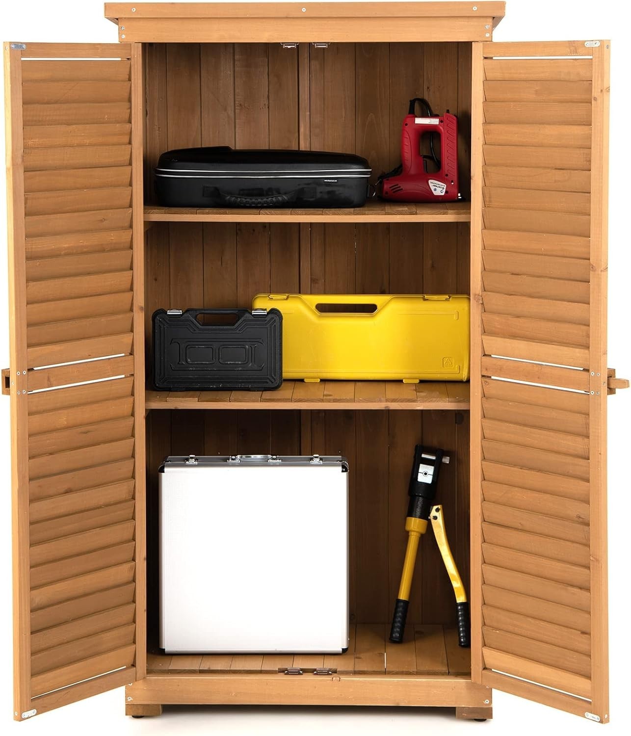 Wooden Garden Storage Shed Outdoor Tool Cabinet with Shelves & Waterproof Roof