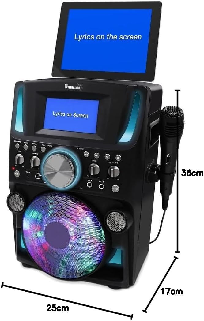 Bluetooth CDG Karaoke Machine with Screen Lights 2 Mics 200 Songs
