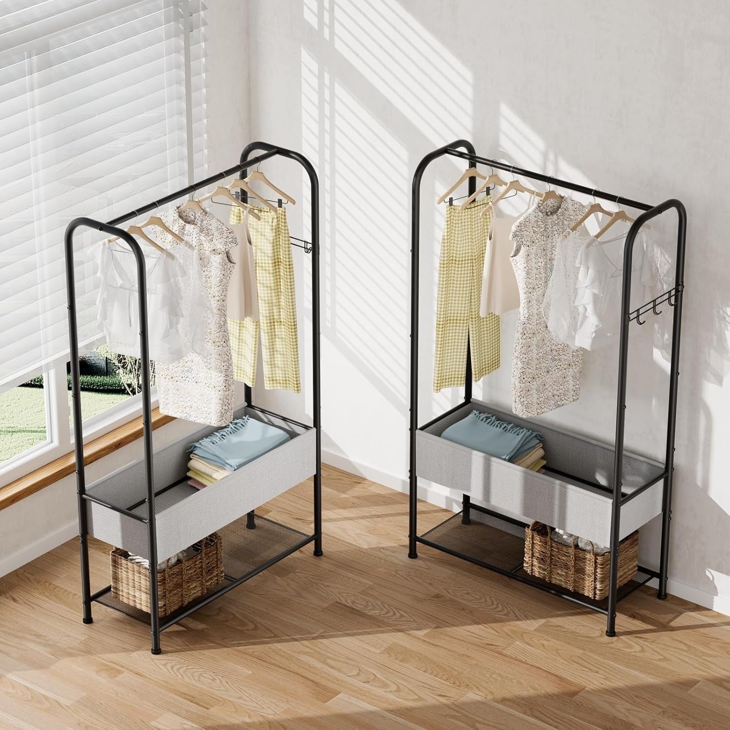 Heavy Duty Clothes Rail with Wheels & Shelf – Black 81×30×183cm
