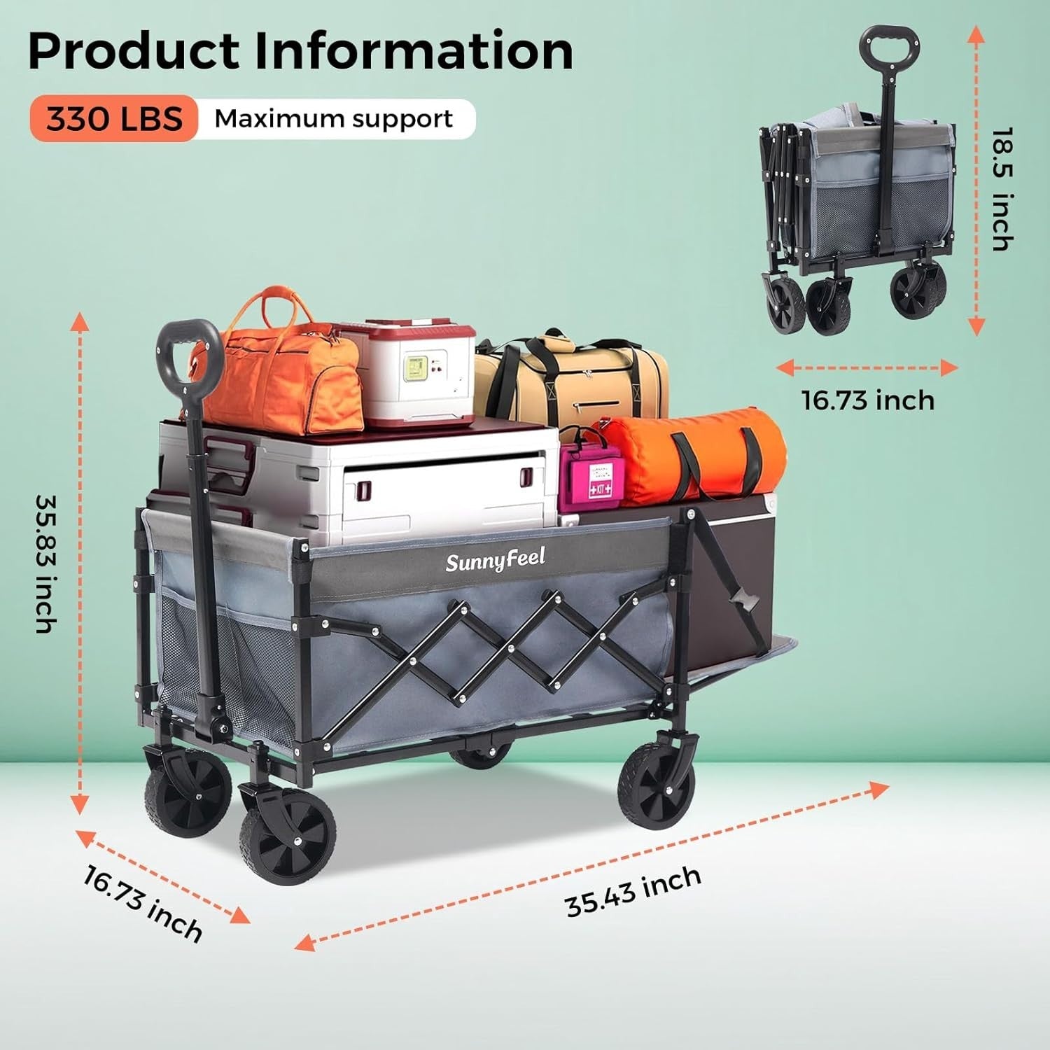 Compact Lightweight Utility Wagon Foldable Cart with Rear Door Blue