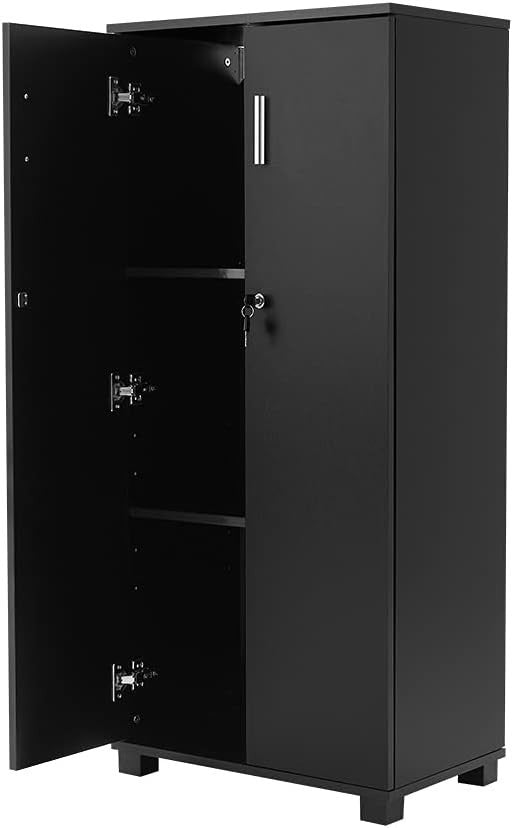 Black Lockable Tall Filing Cabinet Slim Office Storage with Shelves