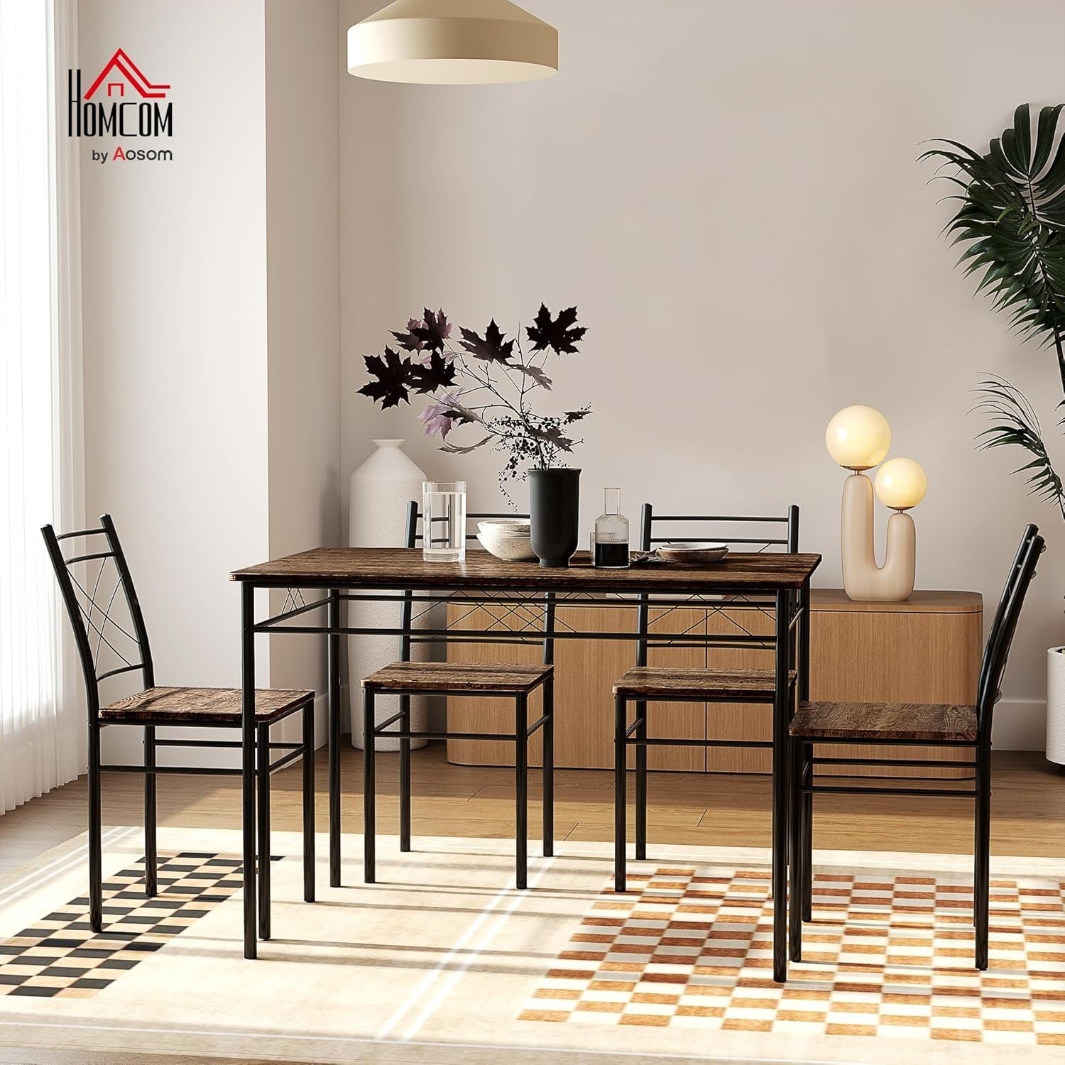 Compact Oak Dining Table & 4 Chairs Set – Space Saving, Modern Steel Frame