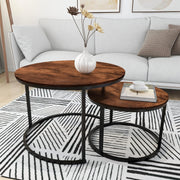 Nesting Coffee Table Set Brown Wood Round Space Saving Side End Table