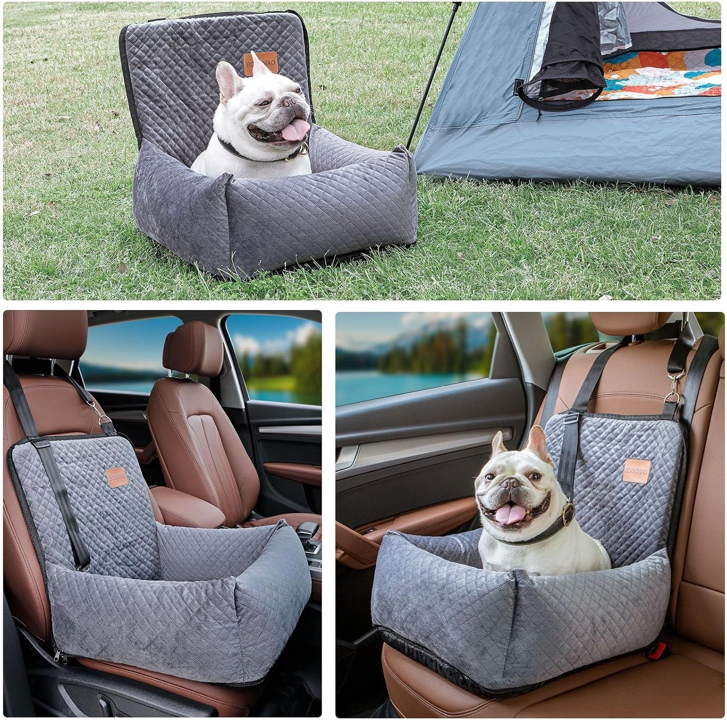 Dog Car Booster Seat Travel Bed Washable Pet Safety Carrier 35lb Grey