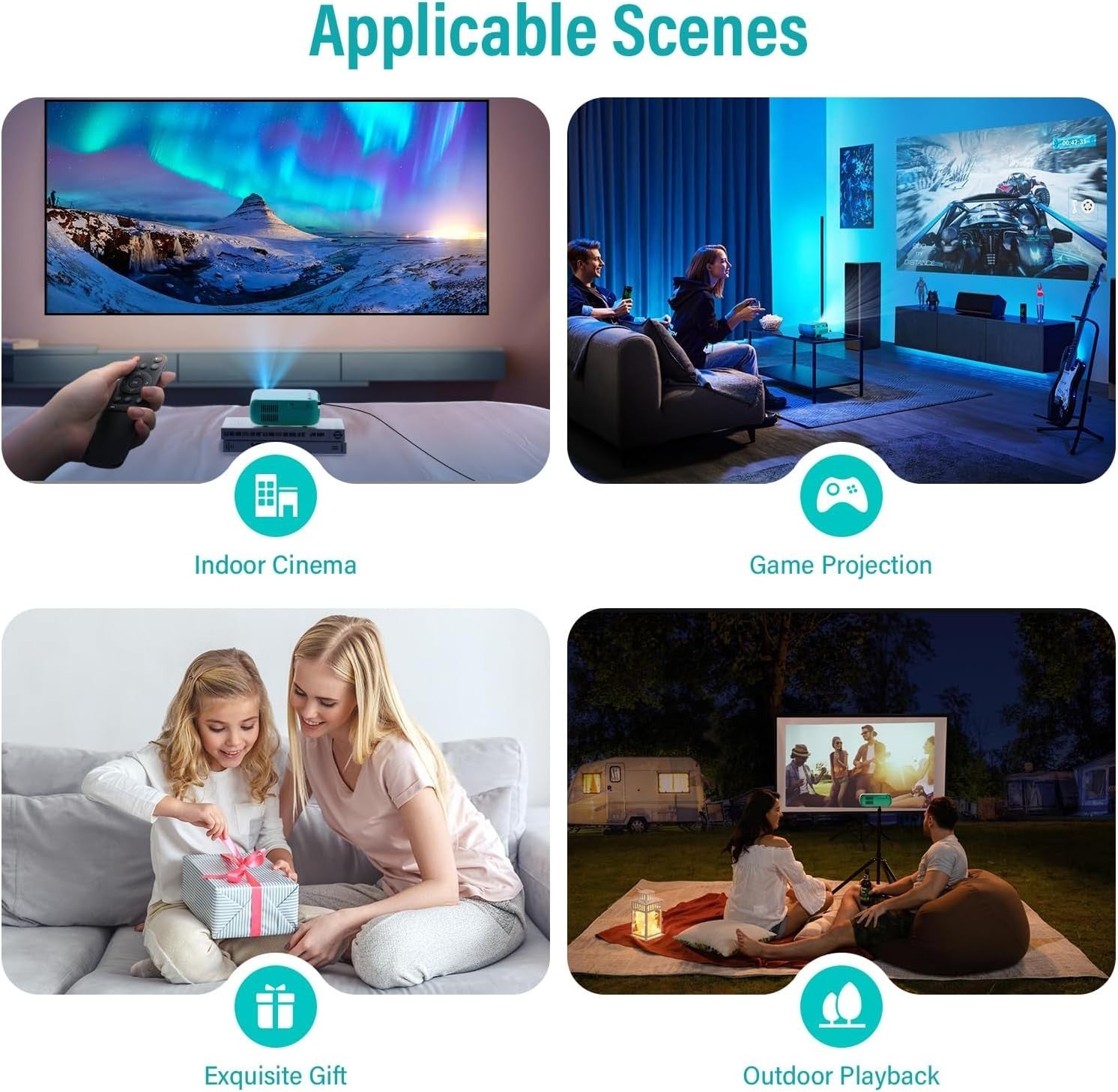 1080P Mini Projector WiFi Bluetooth 5.4 Portable Phone Movie