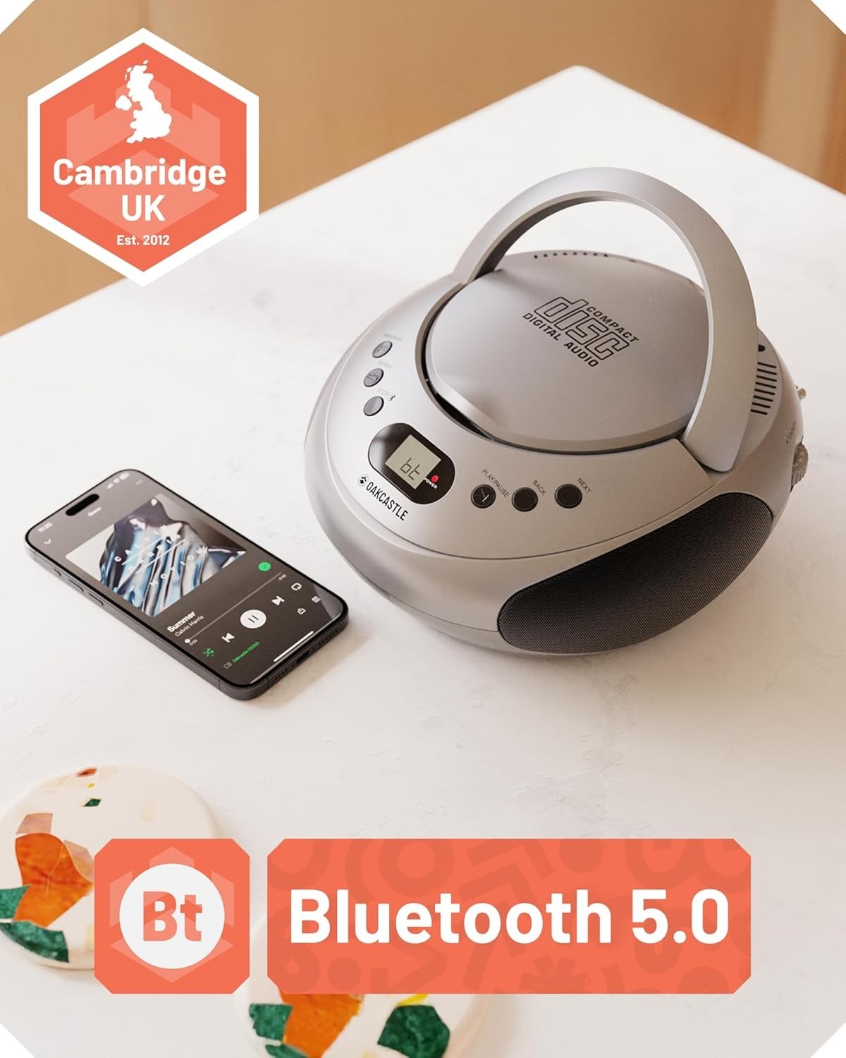 Portable Bluetooth CD Boombox FM Radio Stereo Player LED Display Silver