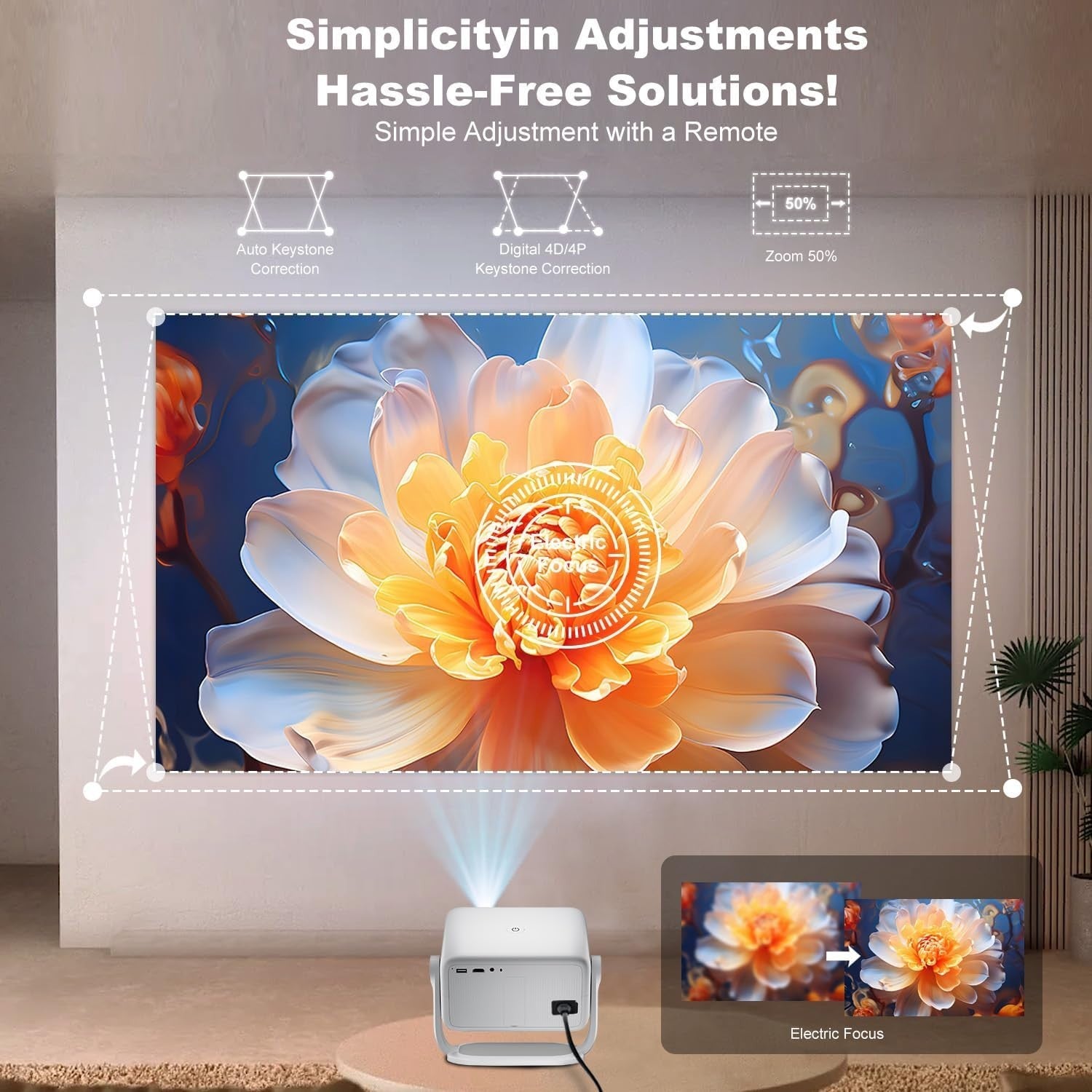 Smart 1080P Projector 4K WiFi 6 Bluetooth Netflix Auto Focus 120°