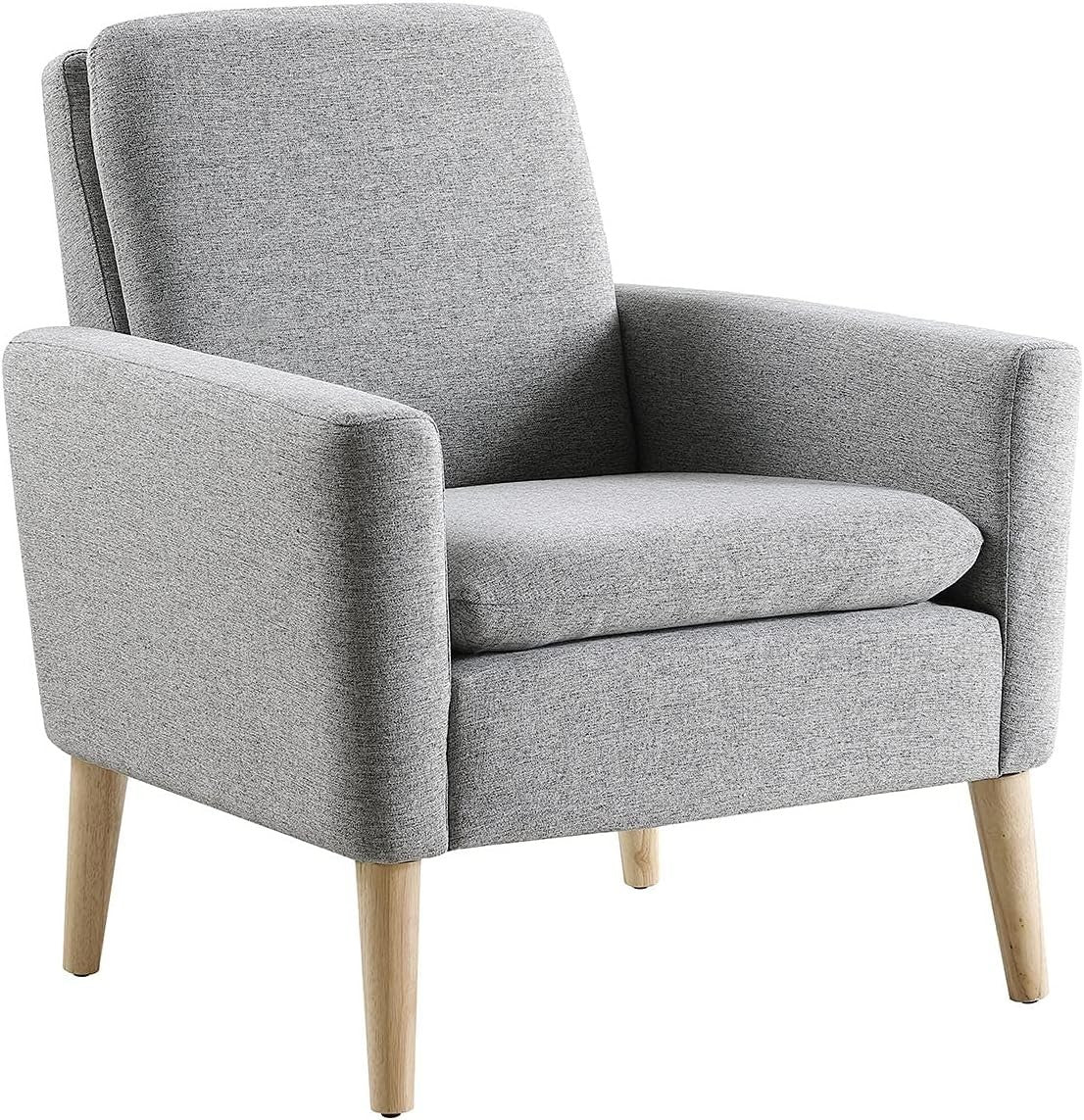 Grey Linen Accent Armchair Comfy Lounge Chair for Bedroom Office Home