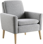 Grey Linen Accent Armchair Comfy Lounge Chair for Bedroom Office Home