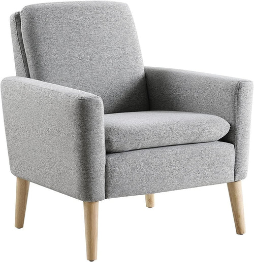 Grey Linen Accent Armchair Comfy Lounge Chair for Bedroom Office Home