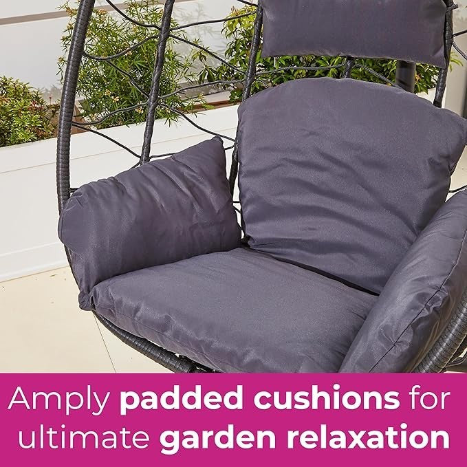 Rattan Egg Chair Swing Hammock w/ Cushions – Foldable, 130KG Max, Indoor Outdoor