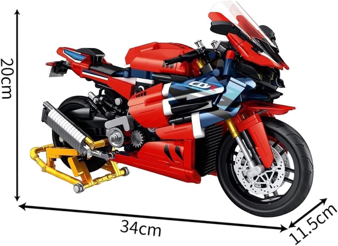 Motorcycle Building Kit 1017pcs Red Model, Realistic Details, Gift Toy