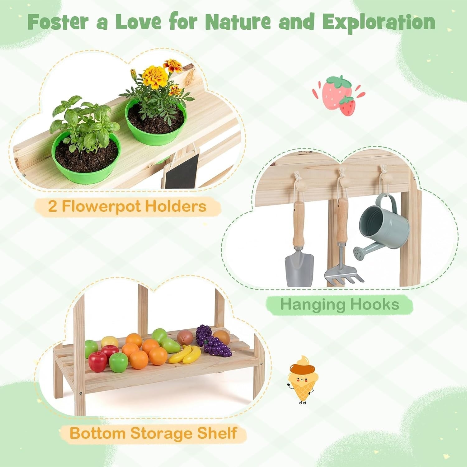 Outdoor Mud Kitchen for Kids Wooden Playset w/ Sink Chalkboard