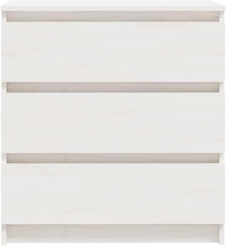 Set of 2 White Pine Bedside Tables with 3 Drawers | Modern Wood Nightstands