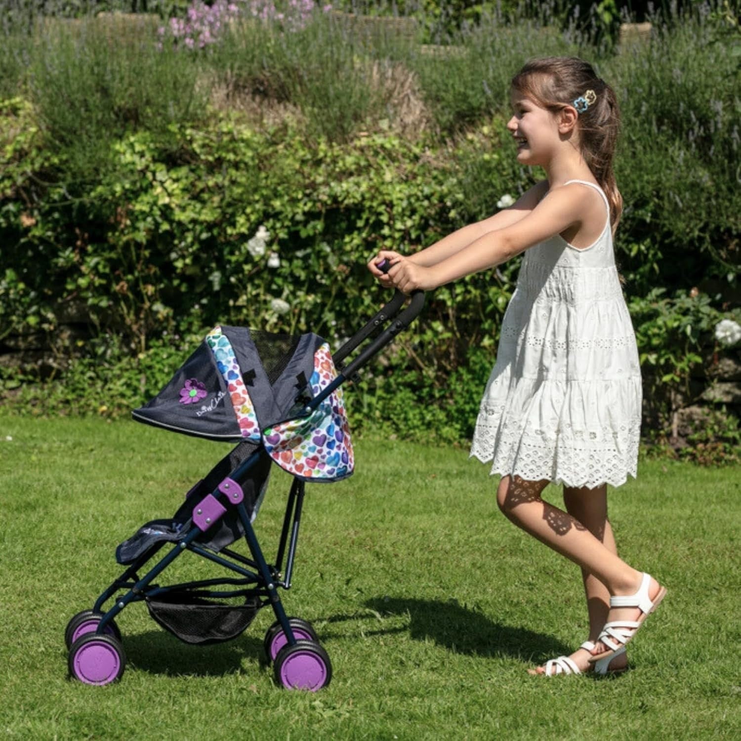Large Dolls Pushchair for Ages 4–9, Adjustable Handle, Foldable Buggy