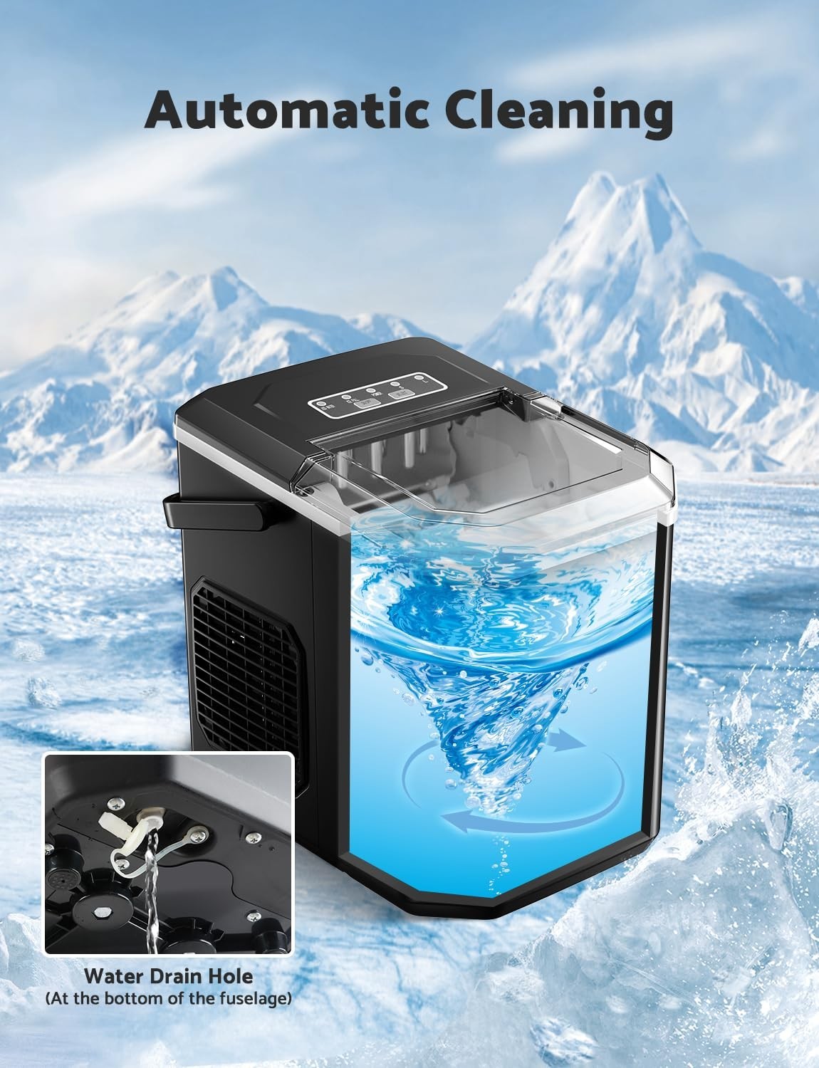 Compact Countertop Ice Maker 12Kg/24h, 9 Cubes Ready in 6 Mins, Portable