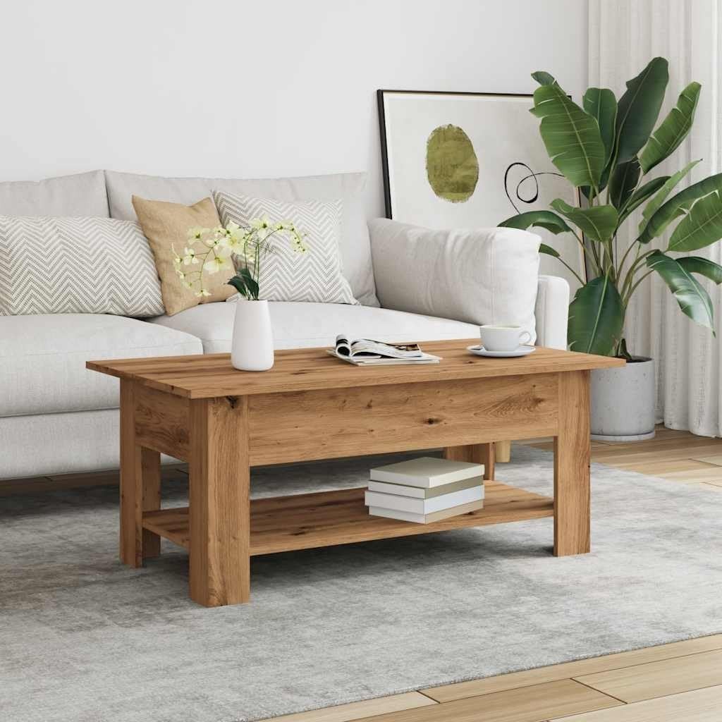 Modern Engineered Oak Coffee Table with Storage Shelf – Stylish & Durable
